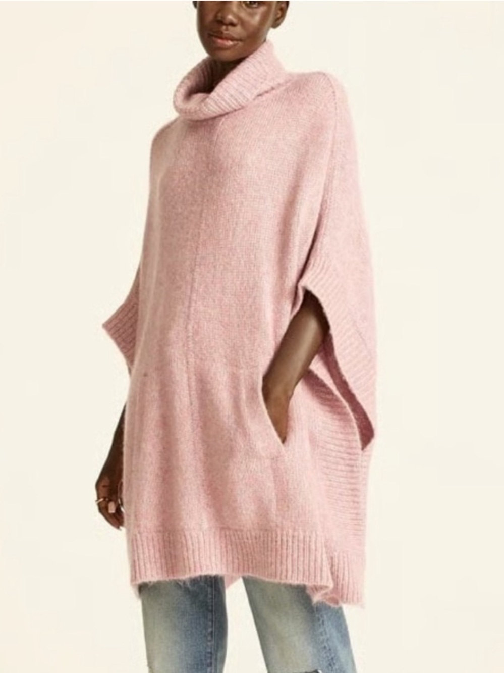 J. Crew Blush Pink Wool Alpaca blend Turtleneck Poncho Sweater